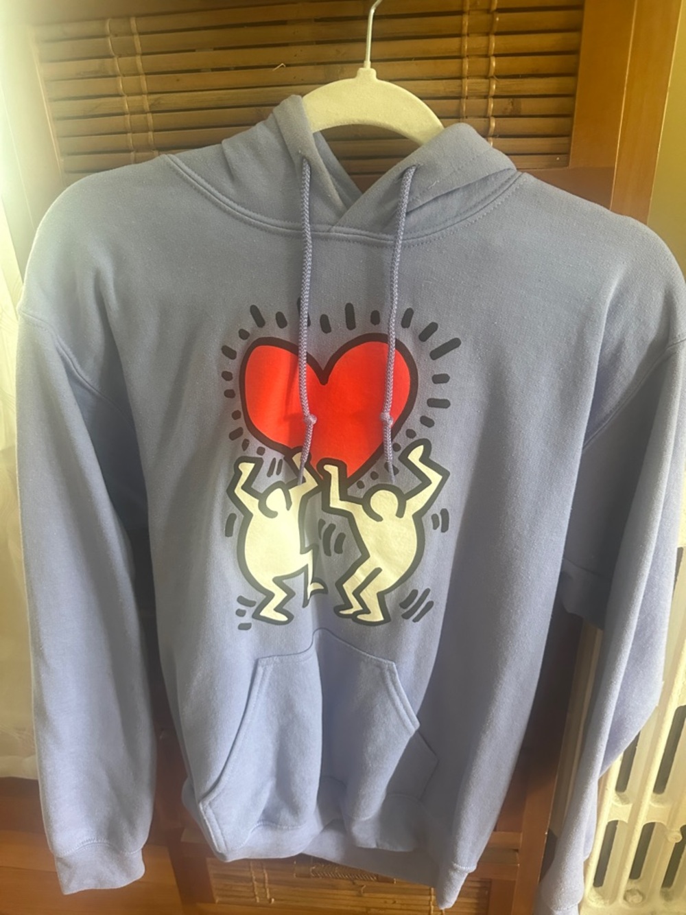 Keith Haring Men's Lilac Graphic Hoodie with Red Heart